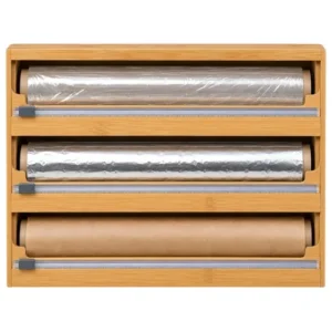 Moexia Kitchen Wrap Organizer with Cutter – Food Film and Foil Storage Dispenser